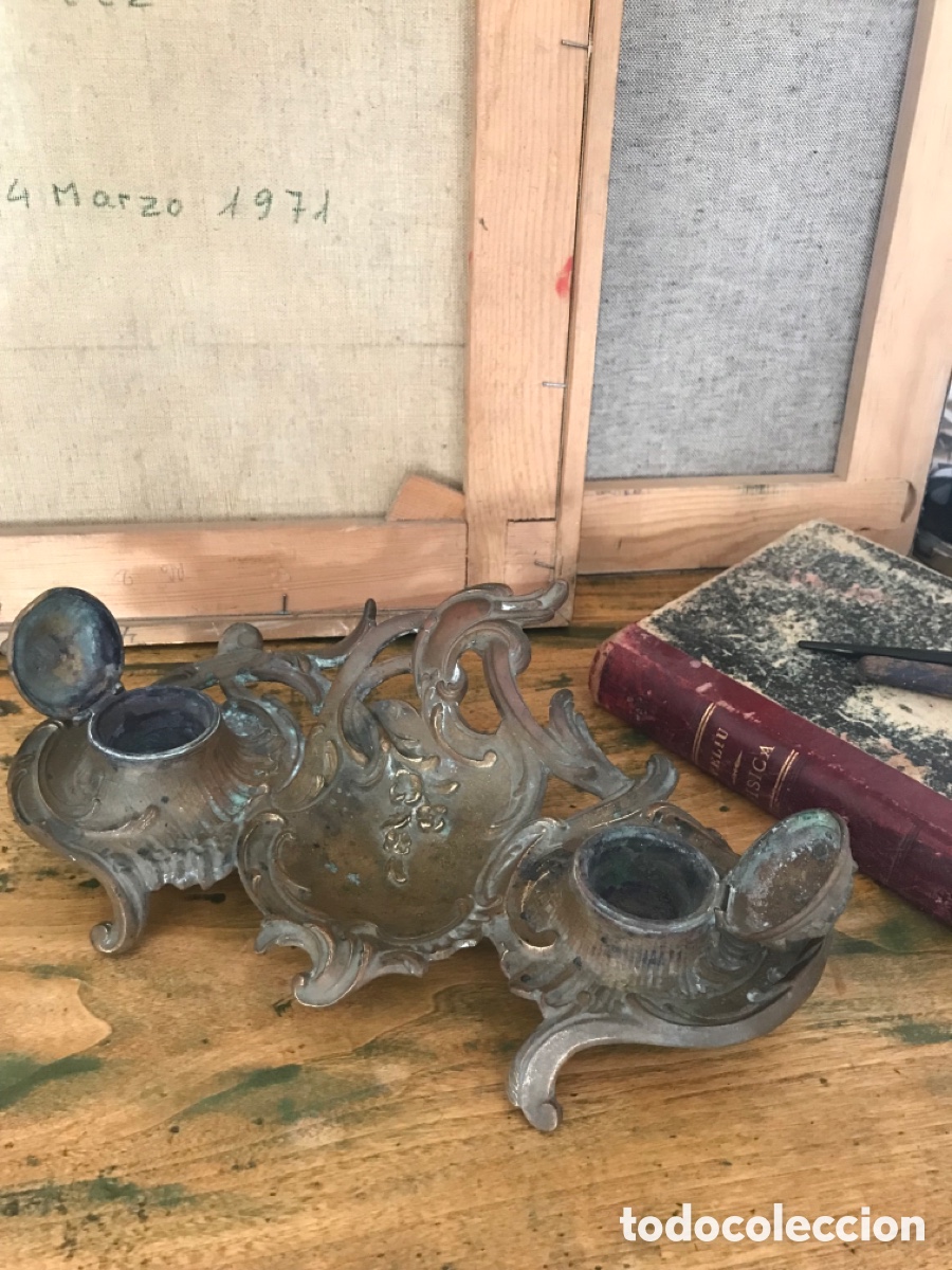 Antig&uuml;edades: Escriban&iacute;a modernista de bronce. Tintero - Foto 5