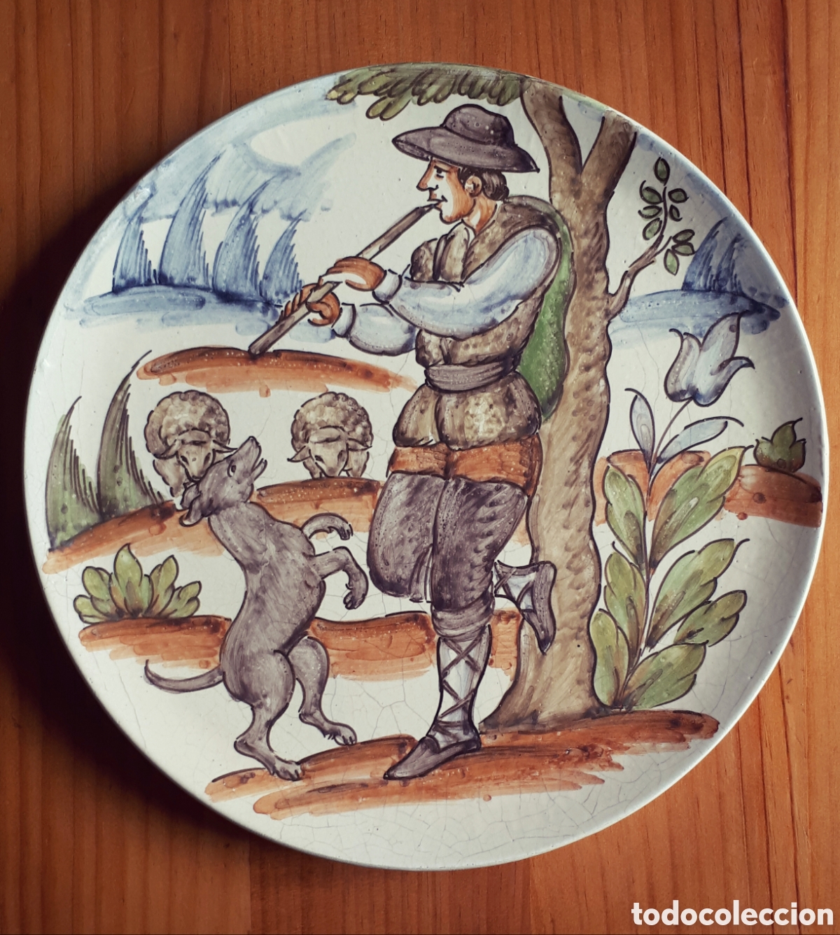 Antig&uuml;edades: PLATO CER&Aacute;MICA, PASTOR, 31 CM - Foto 1