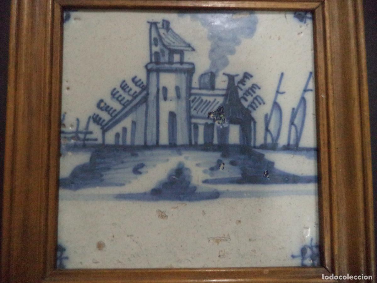 Antig&uuml;edades: Conjunto 4 azulejos Faian&ccedil;a Casarios com barcos, S&eacute;c 18 e 19 - Foto 2