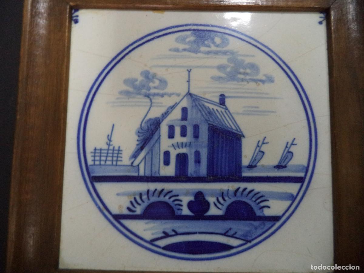 Antig&uuml;edades: Conjunto 4 azulejos Faian&ccedil;a Casarios com barcos, S&eacute;c 18 e 19 - Foto 3