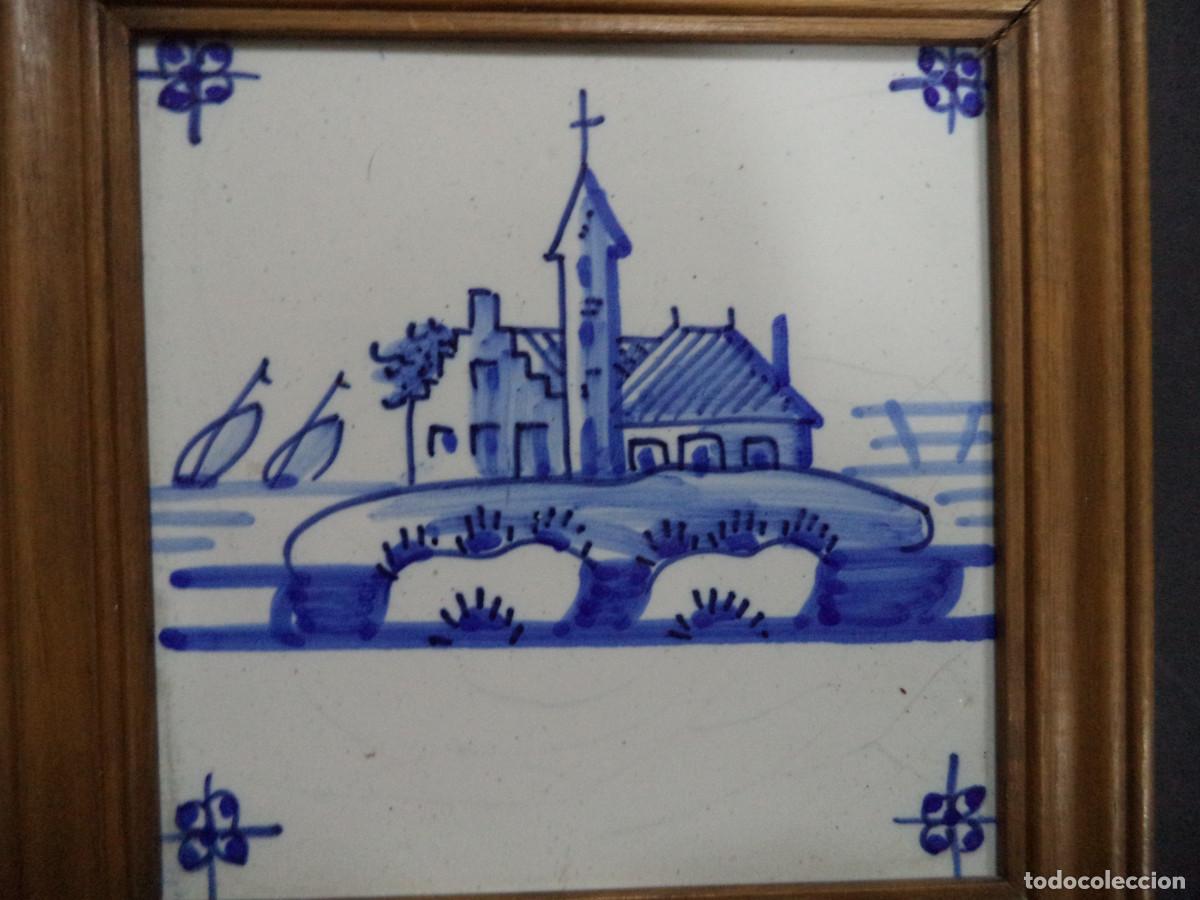 Antig&uuml;edades: Conjunto 4 azulejos Faian&ccedil;a Casarios com barcos, S&eacute;c 18 e 19 - Foto 5
