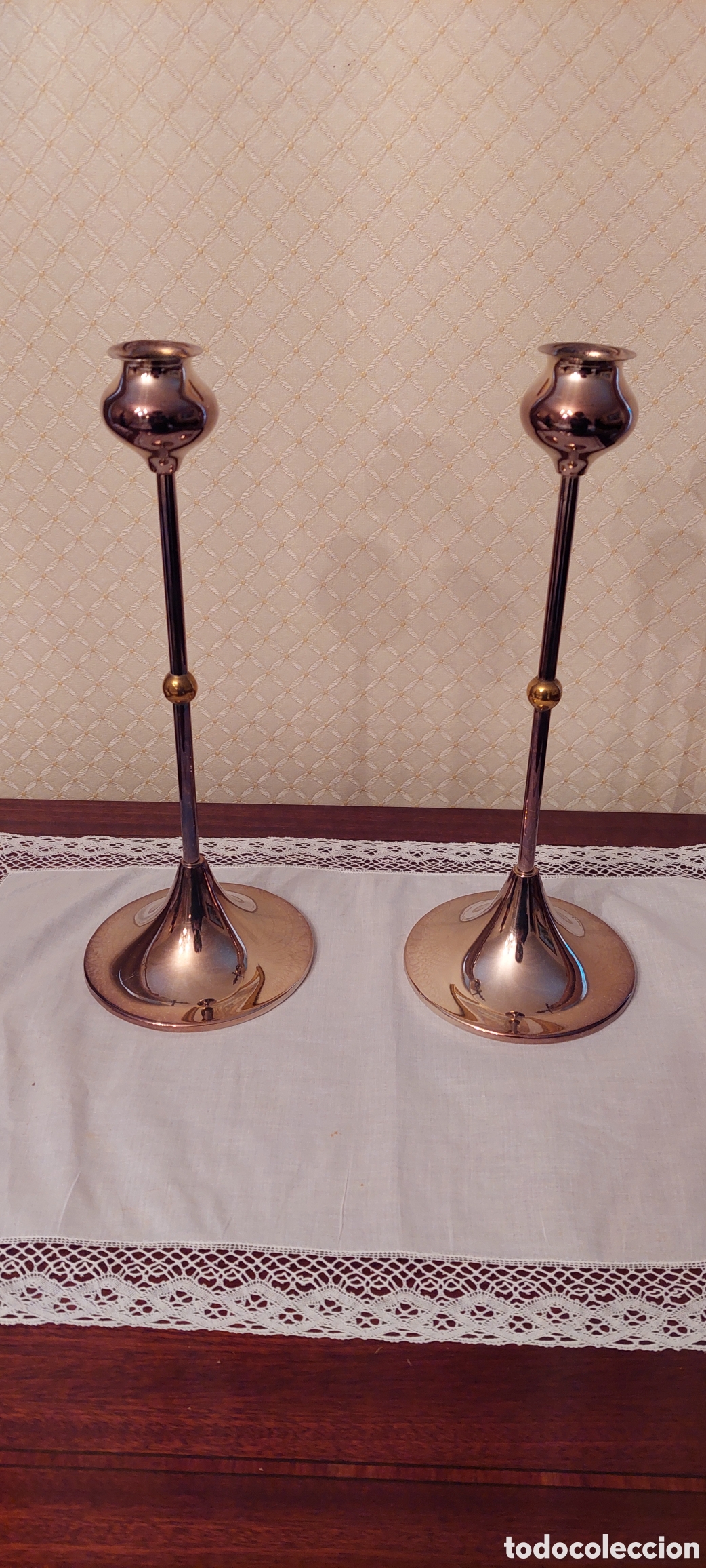 Antig&uuml;edades: Candelabros de alpaca, 30 cm - Foto 1