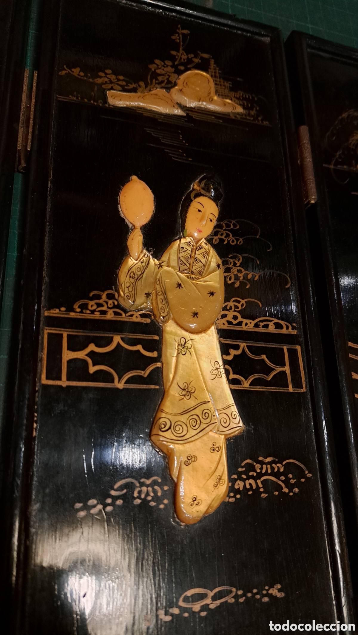 Antig&uuml;edades: Mini biombo chino antiguo nacar - Foto 13