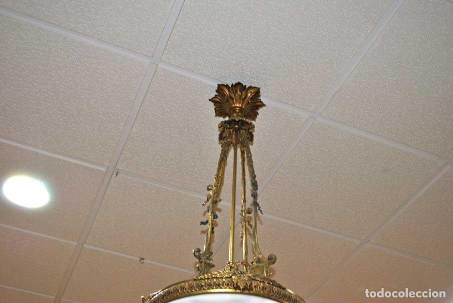 Antig&uuml;edades: L&Aacute;MPARA DE BRONCE Y CRISTAL DE OPALINA - Foto 5