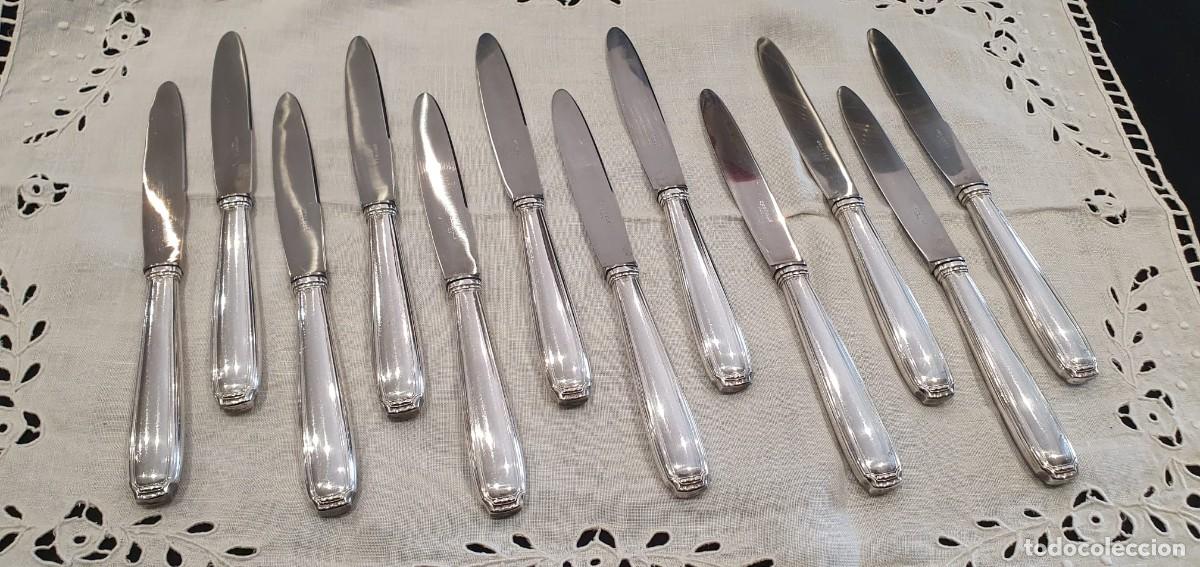 Antig&uuml;edades: 12 cuchillos mango ba&ntilde;o de plata postre / entrante - Foto 1