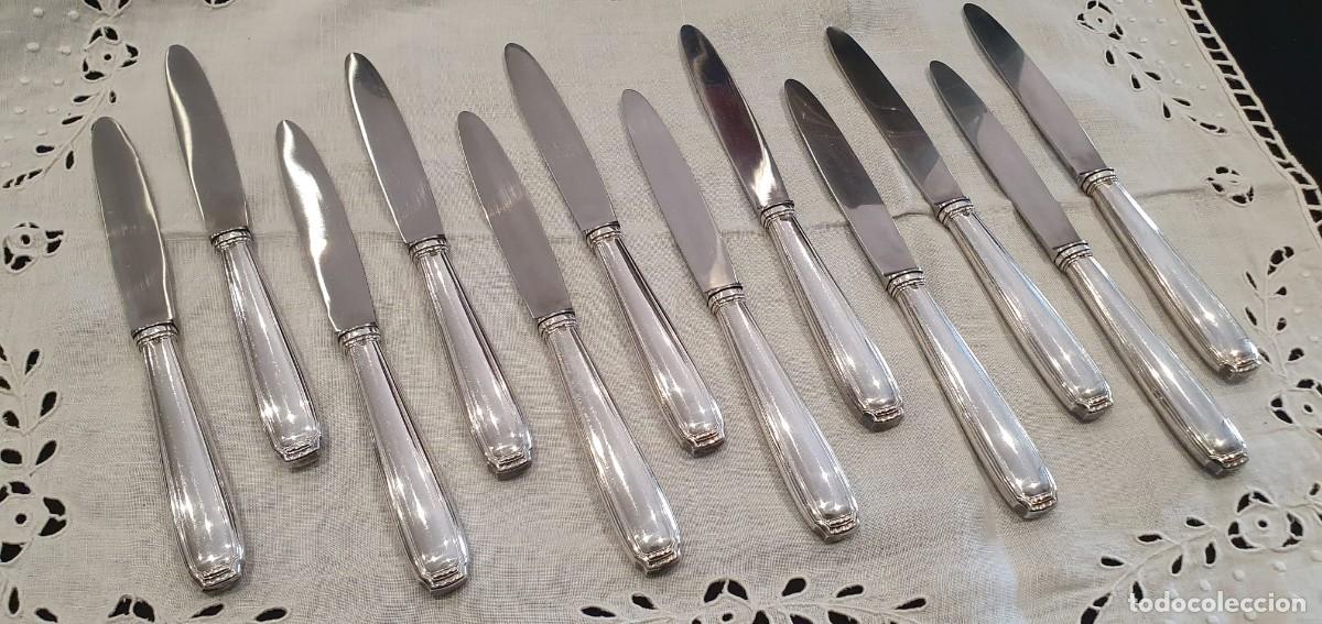 Antig&uuml;edades: 12 cuchillos mango ba&ntilde;o de plata postre / entrante - Foto 8