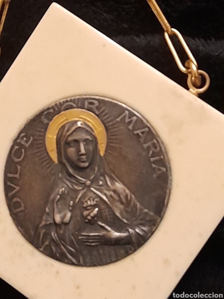 Antig&uuml;edades: Antigua medalla sobre celuloide, Dulce Coraz&oacute;n de Maria - Foto 3