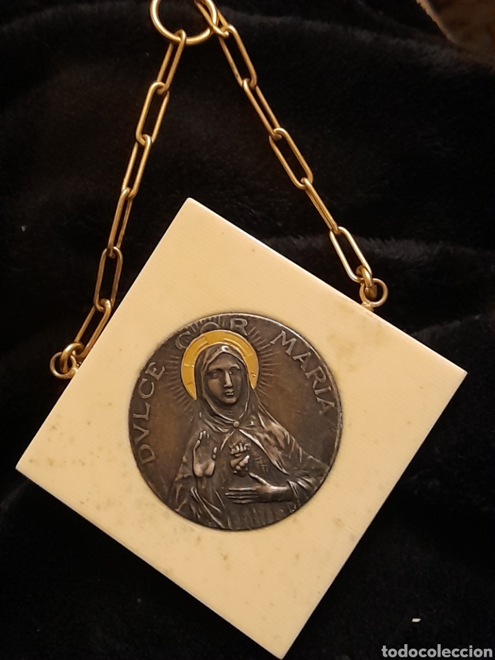 Antig&uuml;edades: Antigua medalla sobre celuloide, Dulce Coraz&oacute;n de Maria - Foto 1