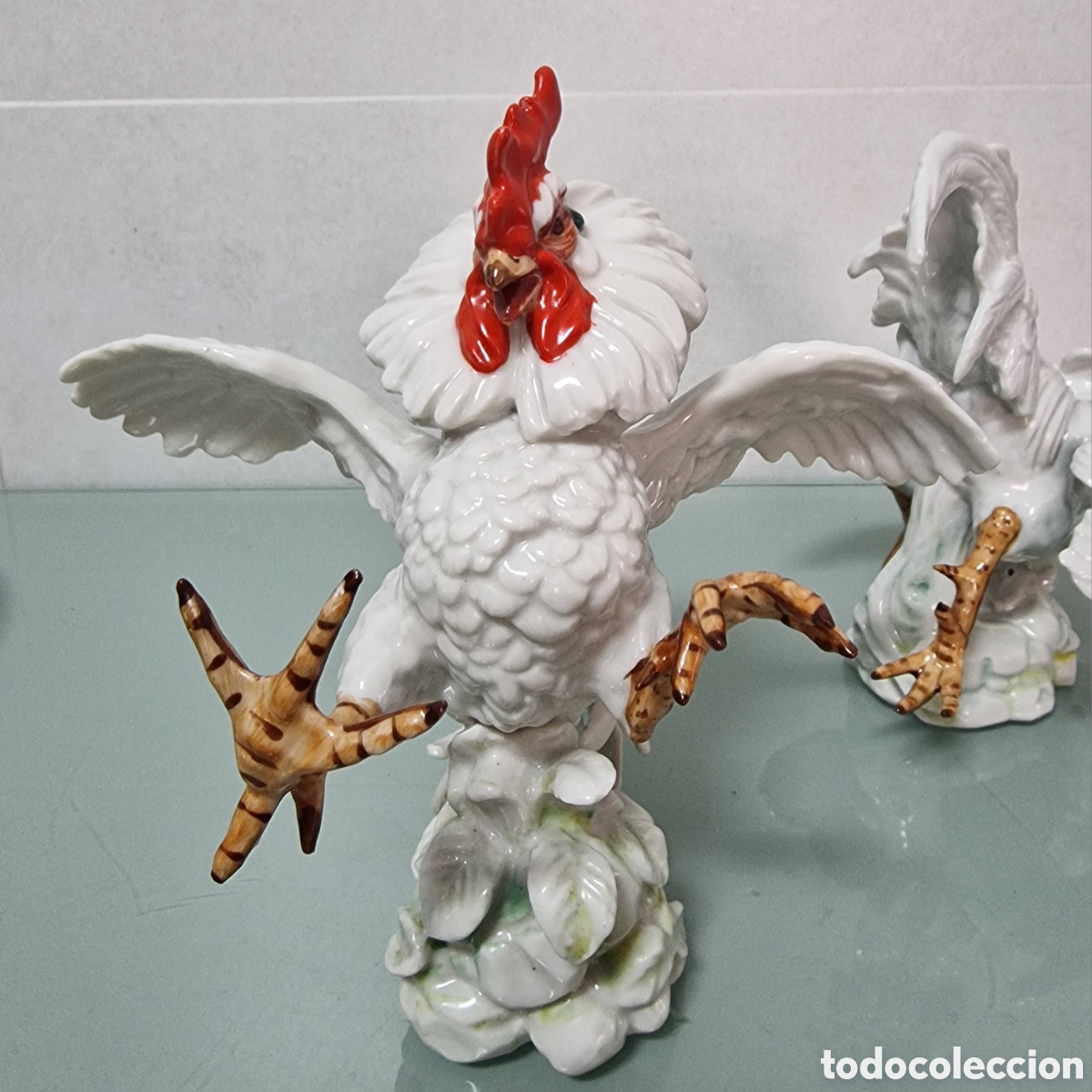 Antig&uuml;edades: PAREJA GALLOS CER&Aacute;MICA ALGORA BLANCOS - Foto 3