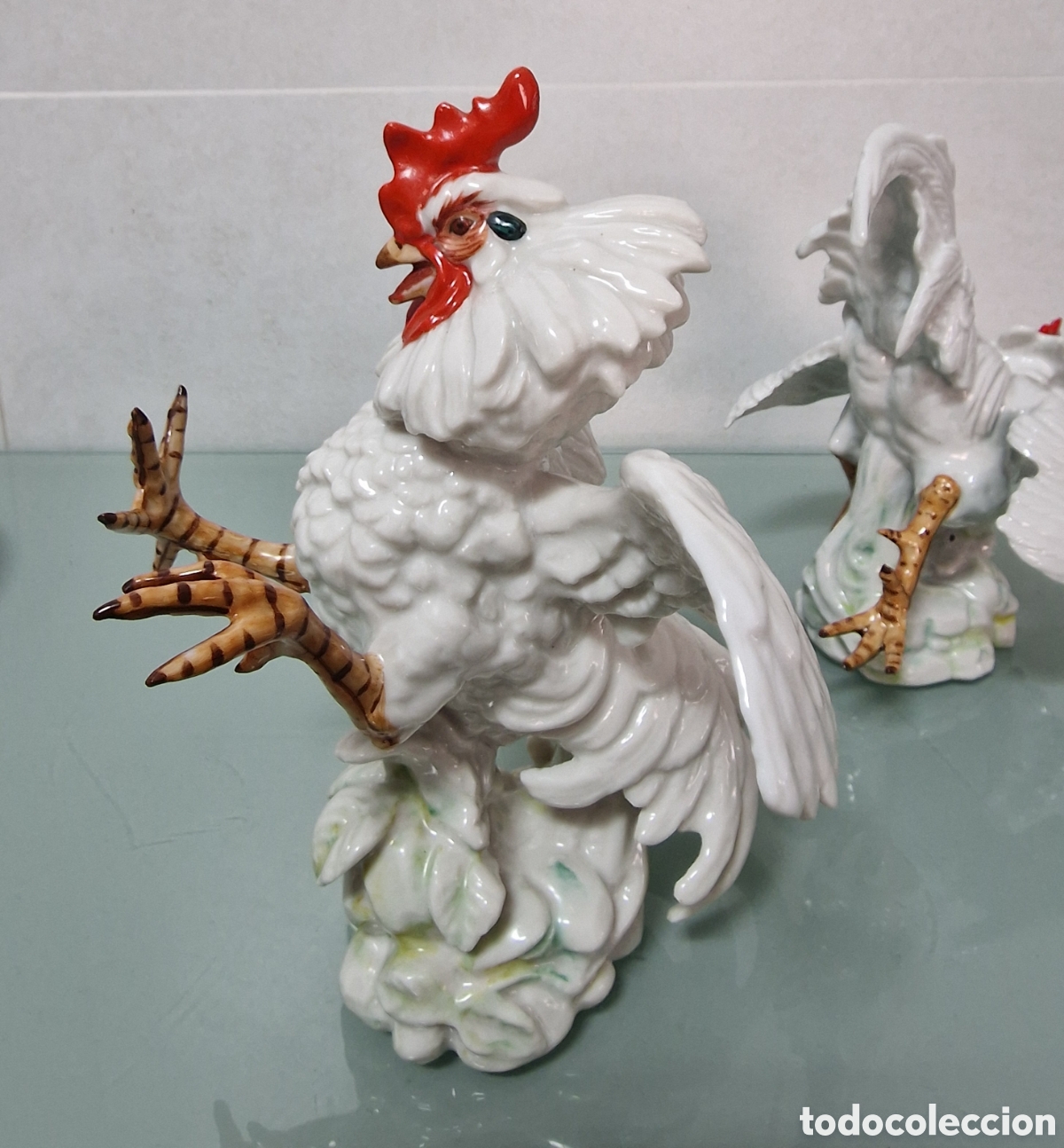 Antig&uuml;edades: PAREJA GALLOS CER&Aacute;MICA ALGORA BLANCOS - Foto 4