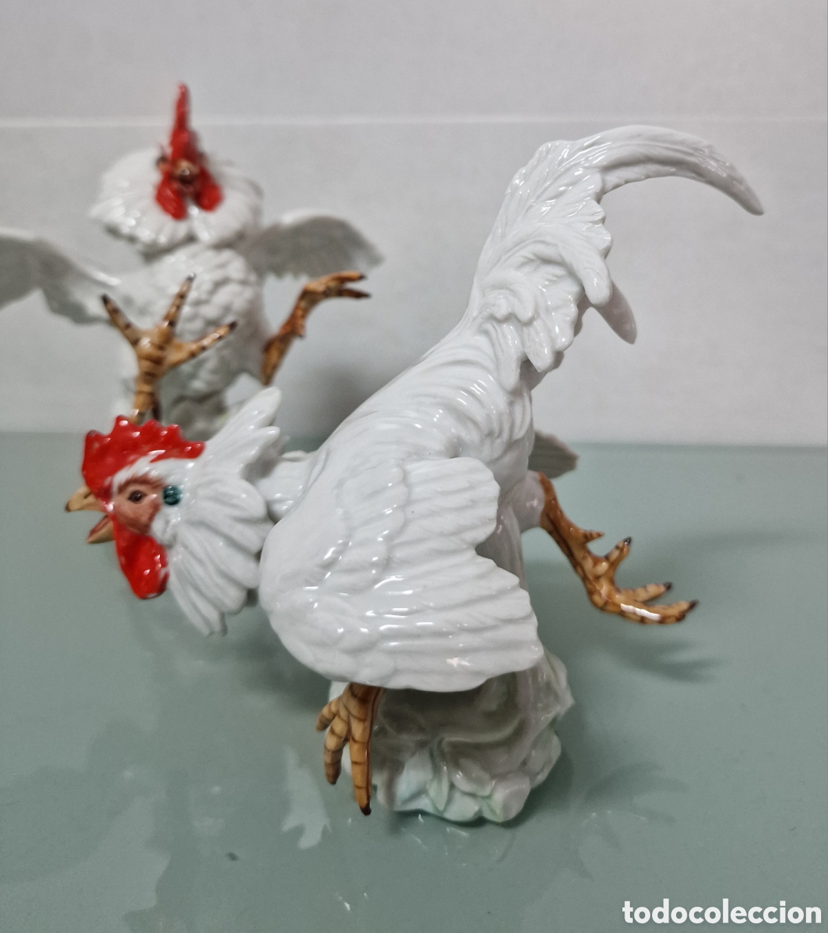 Antig&uuml;edades: PAREJA GALLOS CER&Aacute;MICA ALGORA BLANCOS - Foto 2