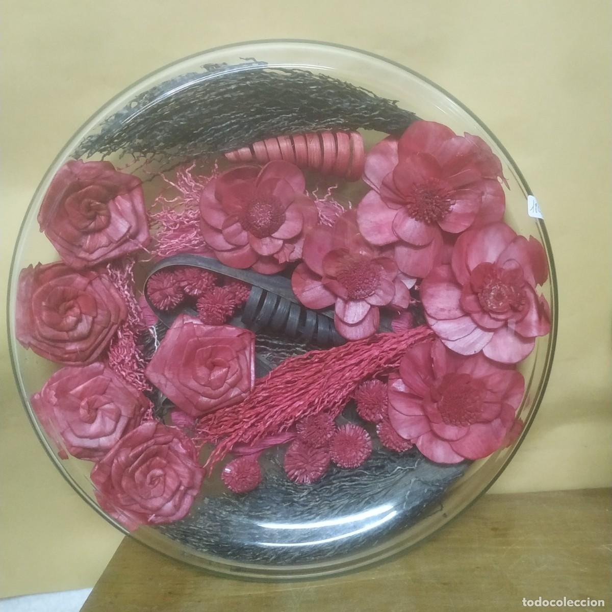 Antig&uuml;edades: Bandeja de vidrio con flores, centro de mesa - Foto 1