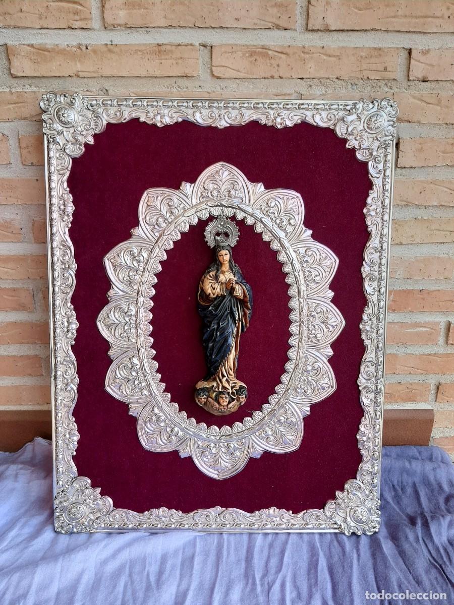 Antig&uuml;edades: CUADRO CON REPUJADO CON TALLA DE LA VIRGEN DE GUADALUPE - Foto 1