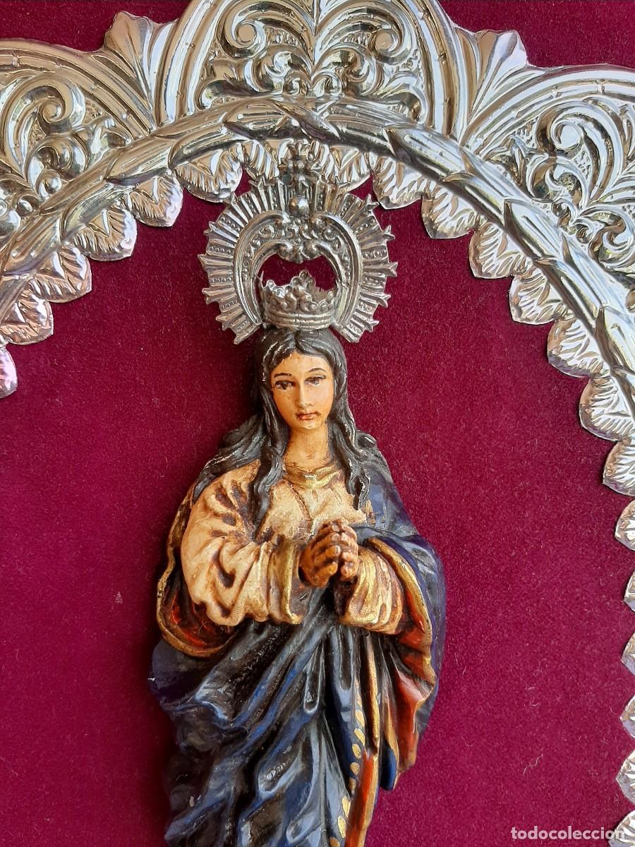 Antig&uuml;edades: CUADRO CON REPUJADO CON TALLA DE LA VIRGEN DE GUADALUPE - Foto 4