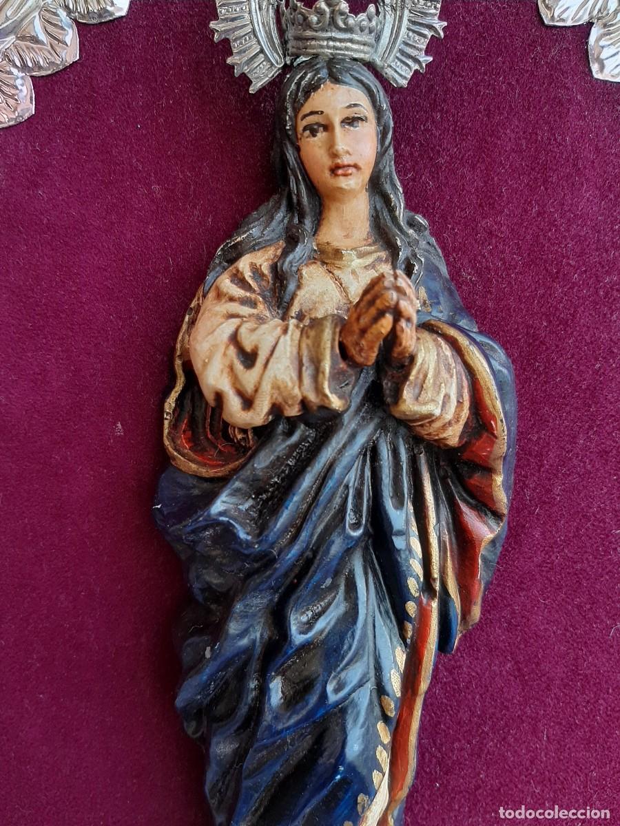 Antig&uuml;edades: CUADRO CON REPUJADO CON TALLA DE LA VIRGEN DE GUADALUPE - Foto 5