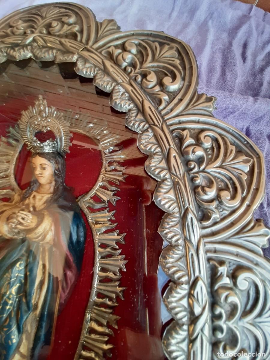 Antig&uuml;edades: CAPILLA REPUJADA CON TALLA DE LA VIRGEN DE GUADALUPE - Foto 8