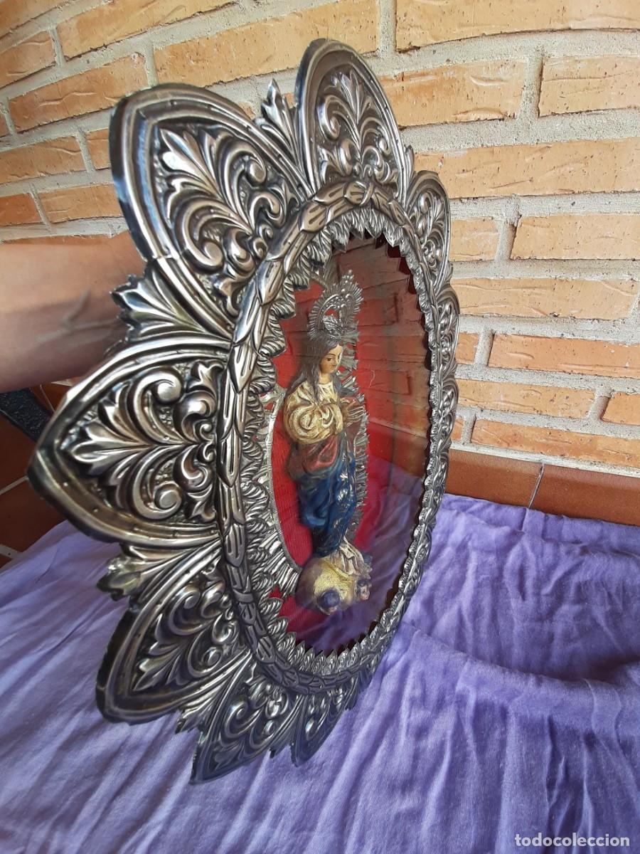 Antig&uuml;edades: CAPILLA REPUJADA CON TALLA DE LA VIRGEN DE GUADALUPE - Foto 13