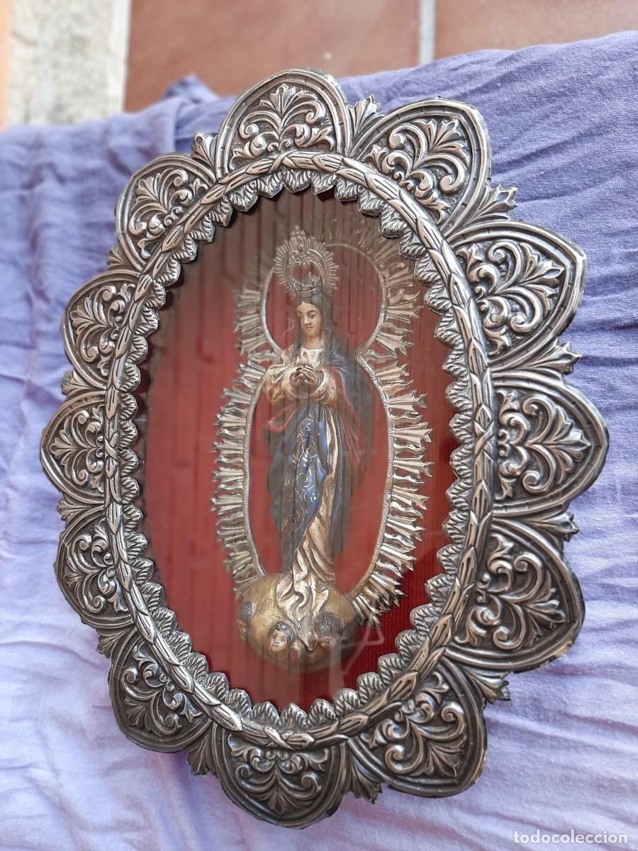 Antig&uuml;edades: CAPILLA REPUJADA CON TALLA DE LA VIRGEN DE GUADALUPE - Foto 15