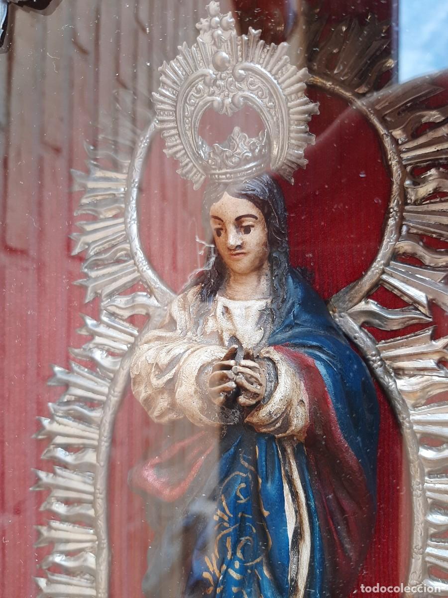 Antig&uuml;edades: CAPILLA REPUJADA CON TALLA DE LA VIRGEN DE GUADALUPE - Foto 19