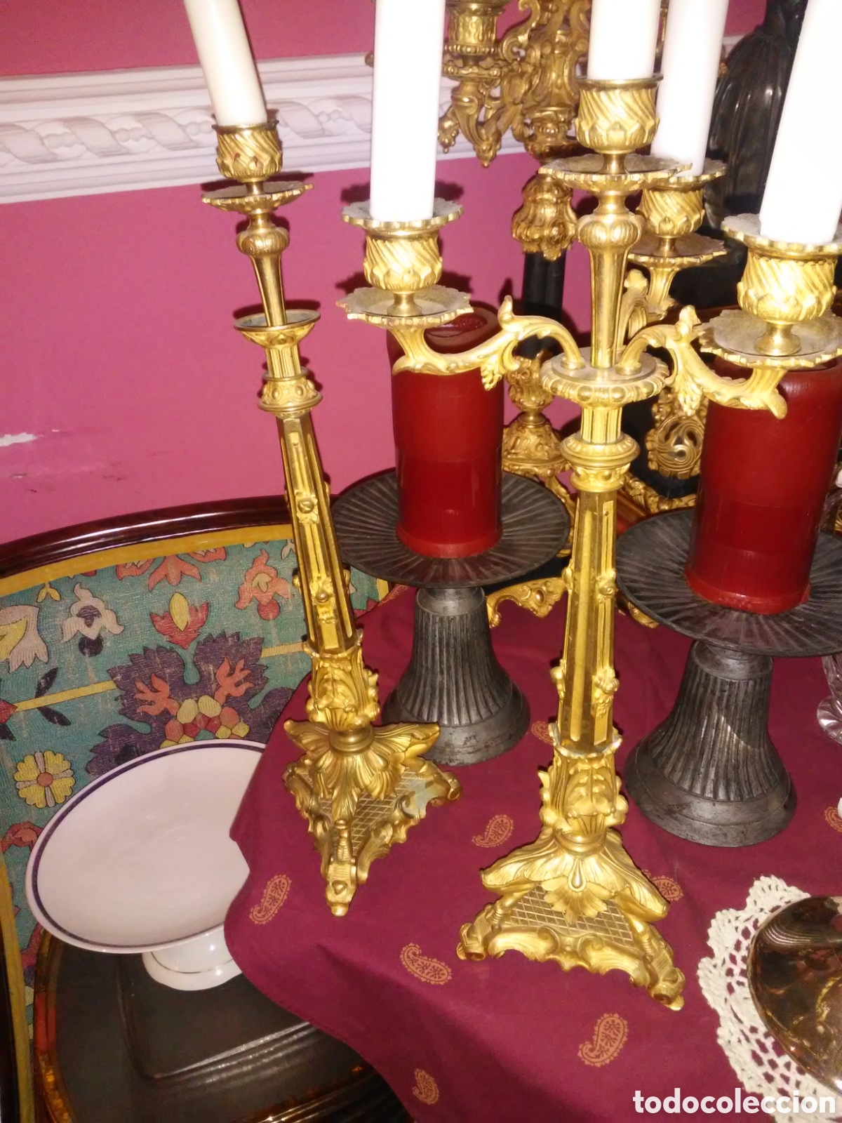 Antig&uuml;edades: Candelabro imperio de bronce con tres brazos - Foto 1