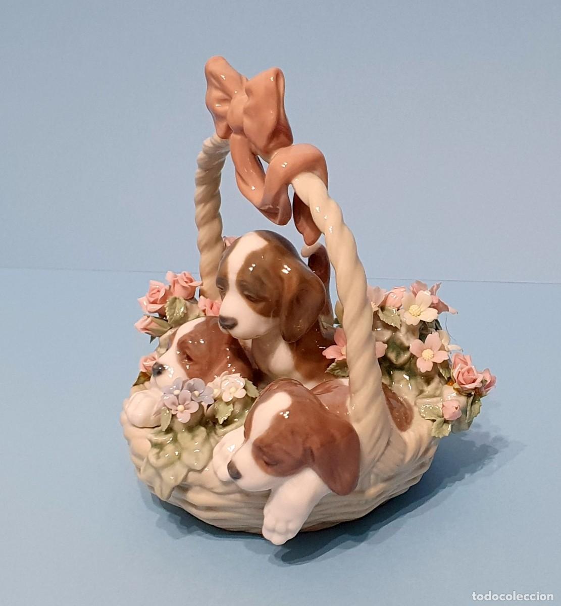 Antig&uuml;edades: CESTA CON PERRITOS Y FLORES - Foto 3
