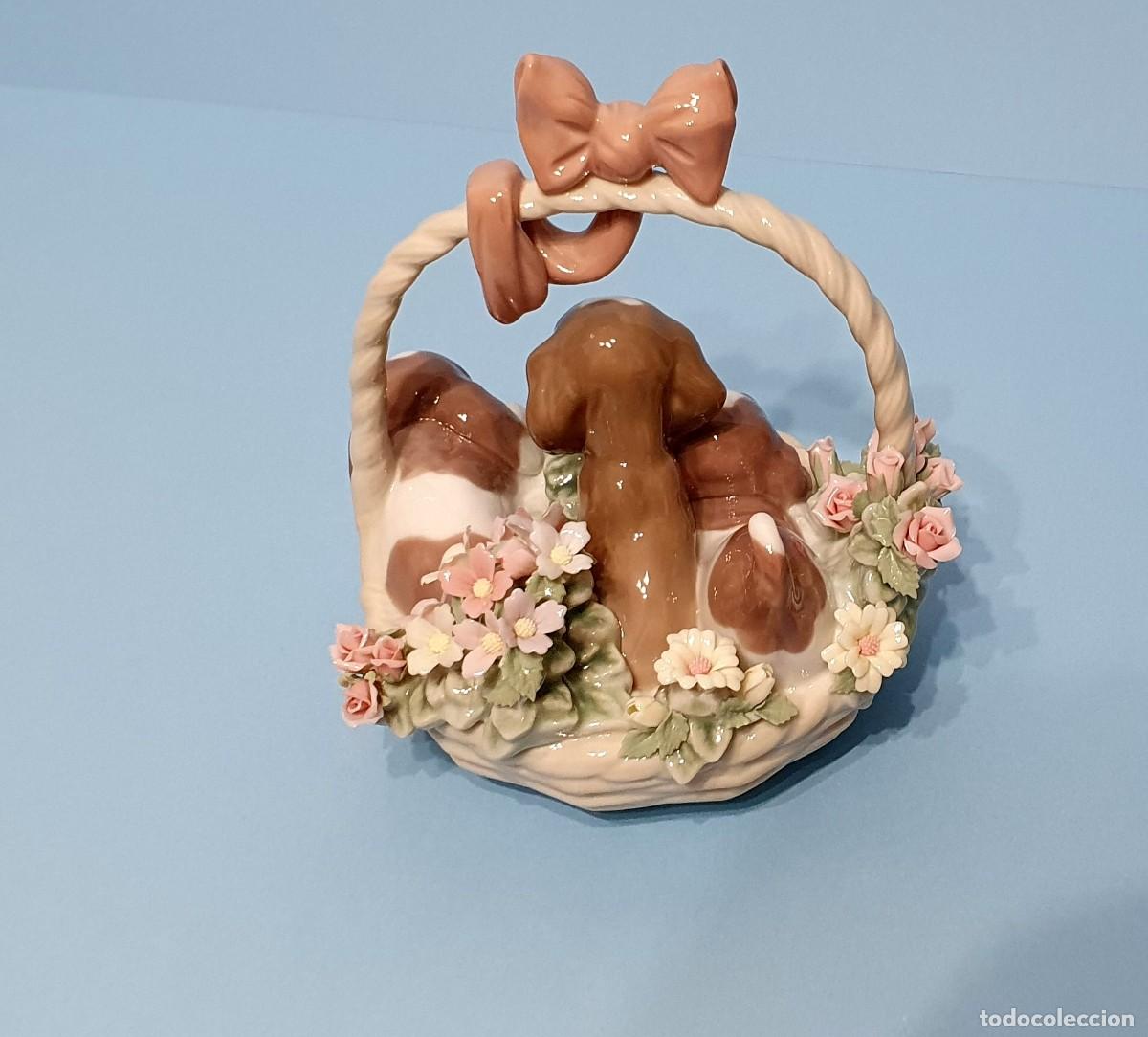 Antig&uuml;edades: CESTA CON PERRITOS Y FLORES - Foto 8