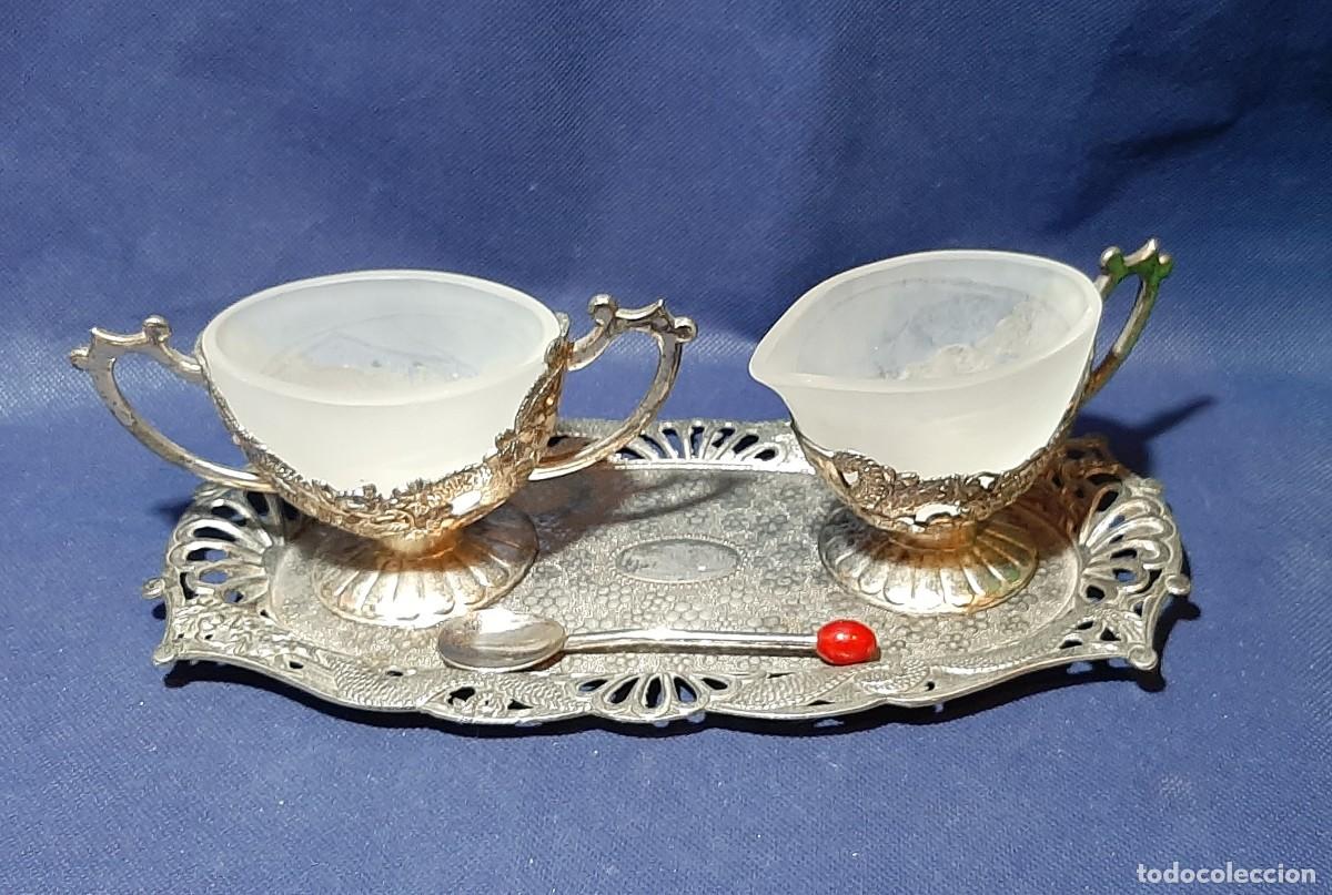 Antig&uuml;edades: Bandeja de az&uacute;car Creamer plateada - Foto 1