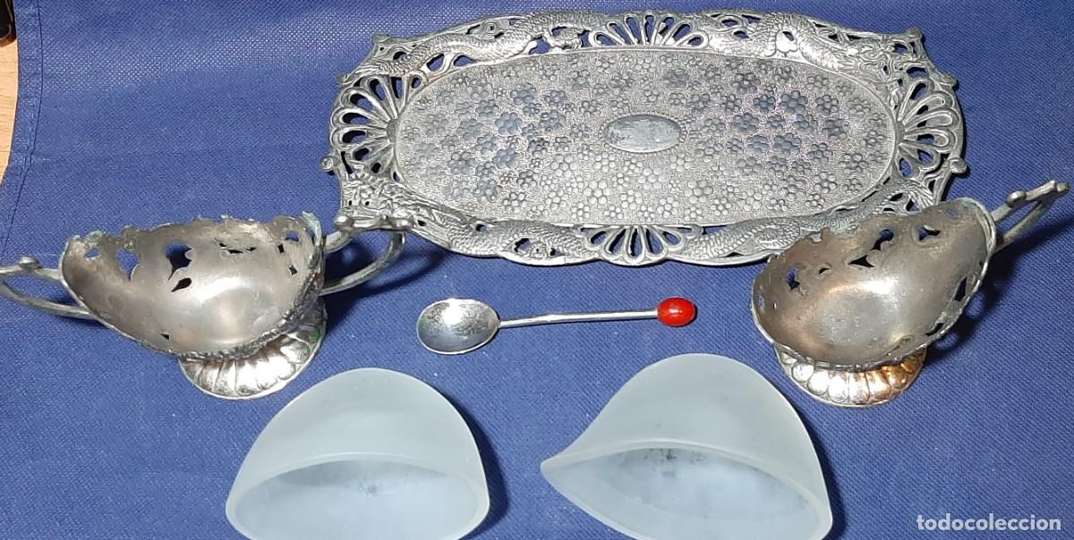 Antig&uuml;edades: Bandeja de az&uacute;car Creamer plateada - Foto 6