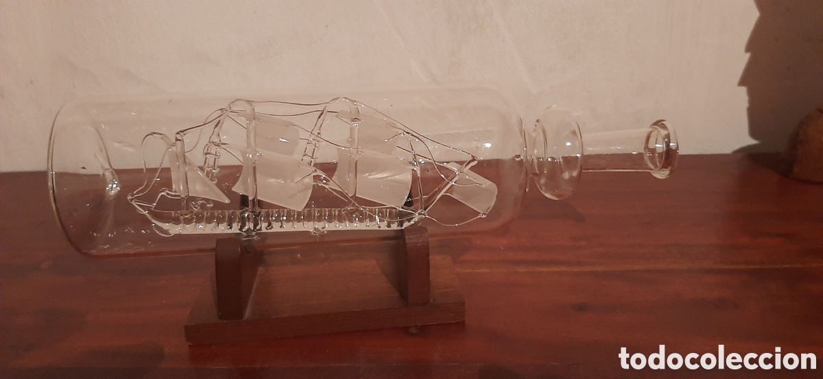 Antig&uuml;edades: VELERO DE CRISTAL EN BOTELLA DE VIDRIO - Foto 2