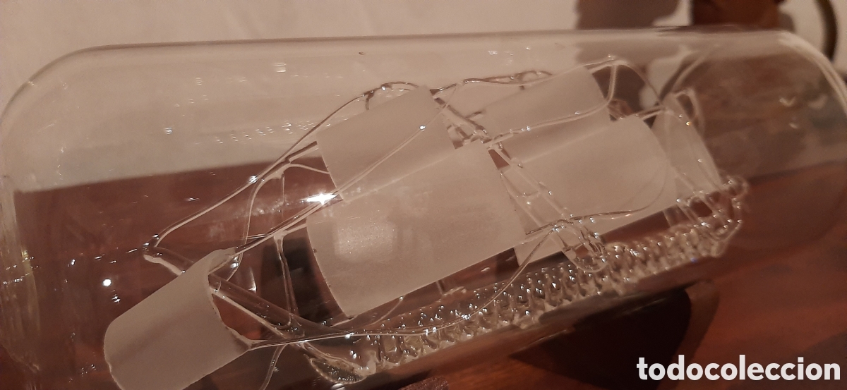 Antig&uuml;edades: VELERO DE CRISTAL EN BOTELLA DE VIDRIO - Foto 3