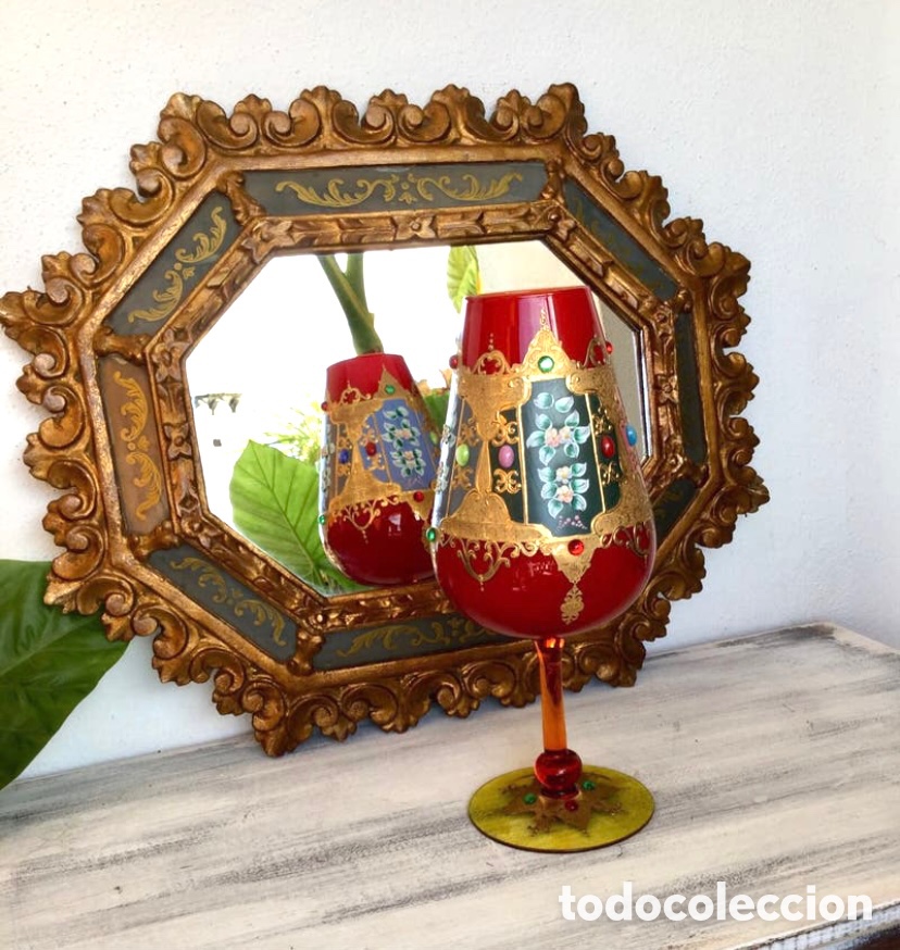 Antig&uuml;edades: ANTIGUO ESPEJO CORNUCOPIA DE MADERA - Foto 7