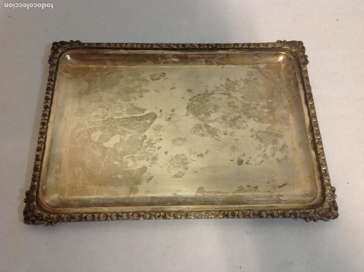 Antig&uuml;edades: Bandeja rectangular de metal plateado - Foto 1