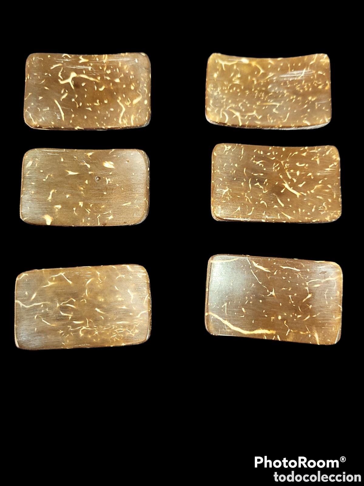 Antiquit&auml;ten: LOTE DE 6 SOPORTE PARA CUBIERTOS O PALILLOS. CASCARA DE COCO