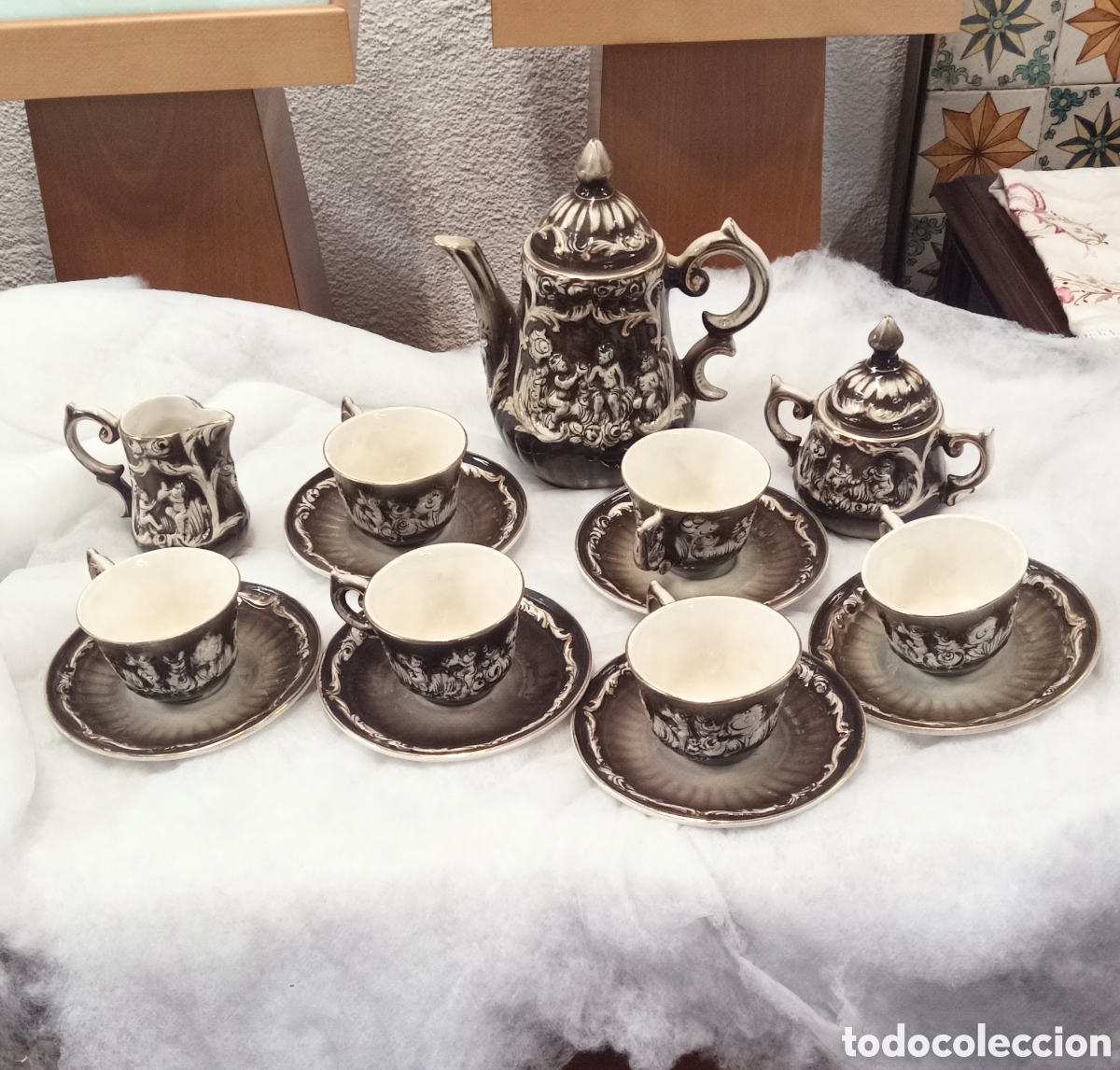 Antiguidades: Juego T&eacute; o Caf&eacute; de porcelana (6 servicios - 17 piezas) COMPLETO - VALARTE (Portugal) Coffee Tea