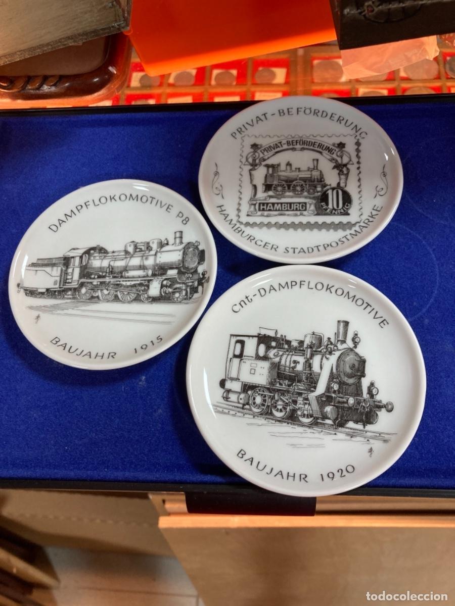 Antig&uuml;edades: Lote de 3 platitos tem&aacute;tica trenes - Foto 1