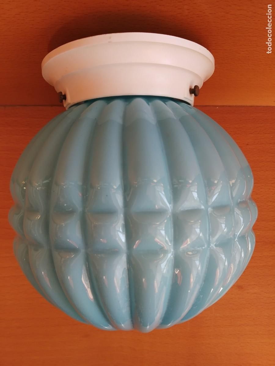 Antig&uuml;edades: LAMPARA TULIPA OPALINA AZUL - Foto 5