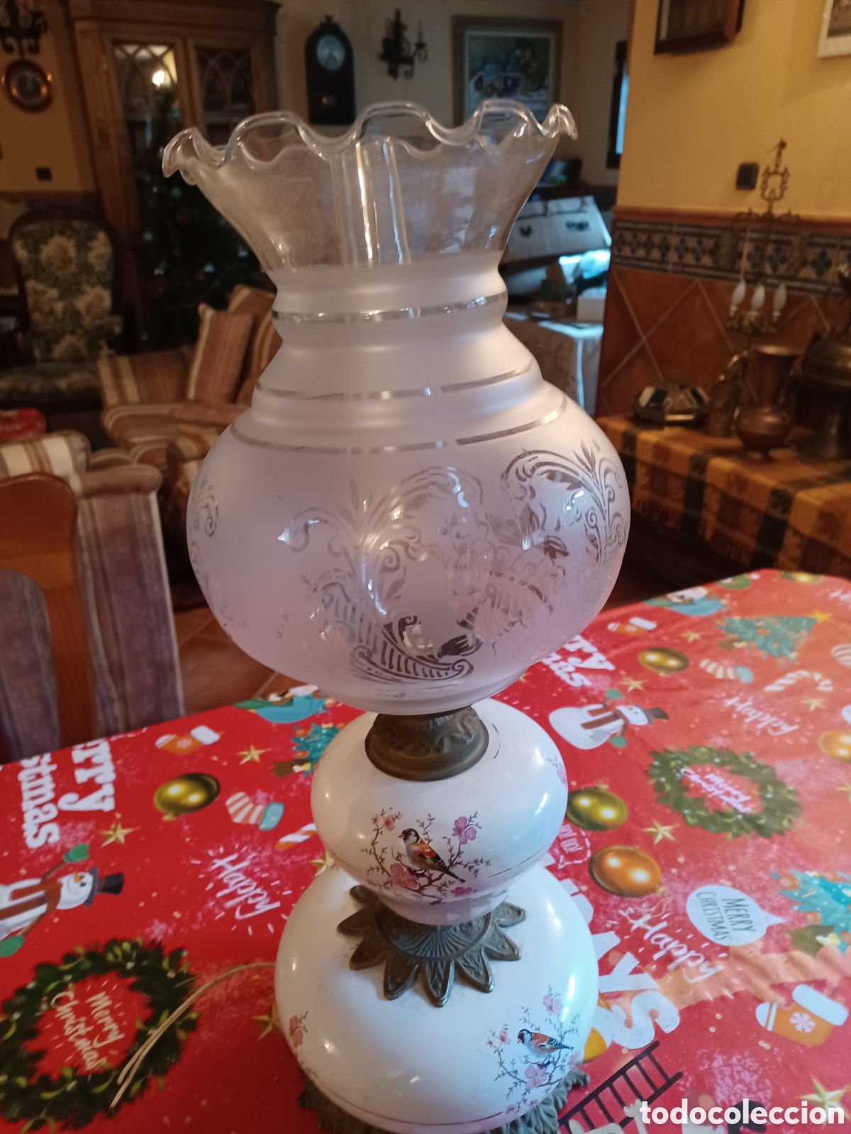 Antiguidades: Espectacular quinque antiguo,de porcelana y bronce