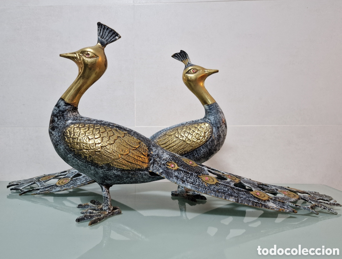 Antig&uuml;edades: PAREJA DE FAISANES EN BRONCE DE GRAN TAMA&Ntilde;O - Foto 1