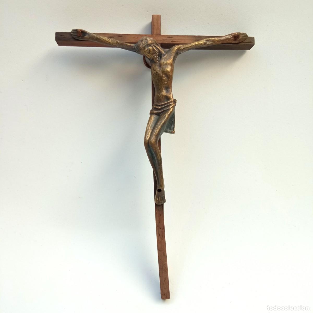 Antig&uuml;edades: Peque&ntilde;o crucifijo madera y bronce - Foto 1