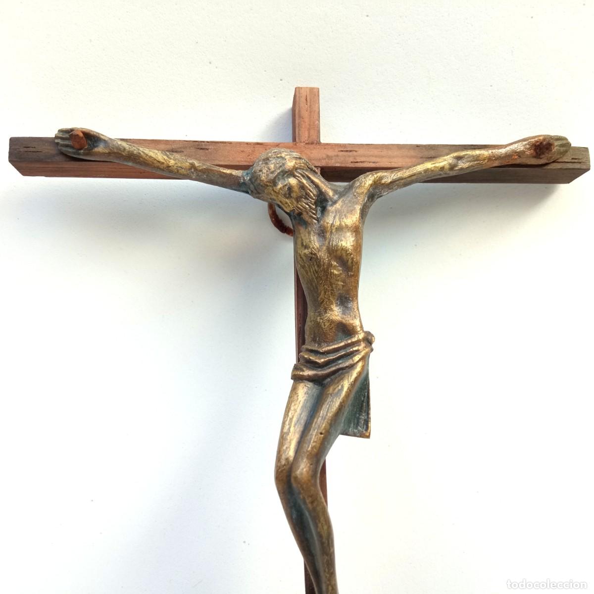 Antig&uuml;edades: Peque&ntilde;o crucifijo madera y bronce - Foto 3