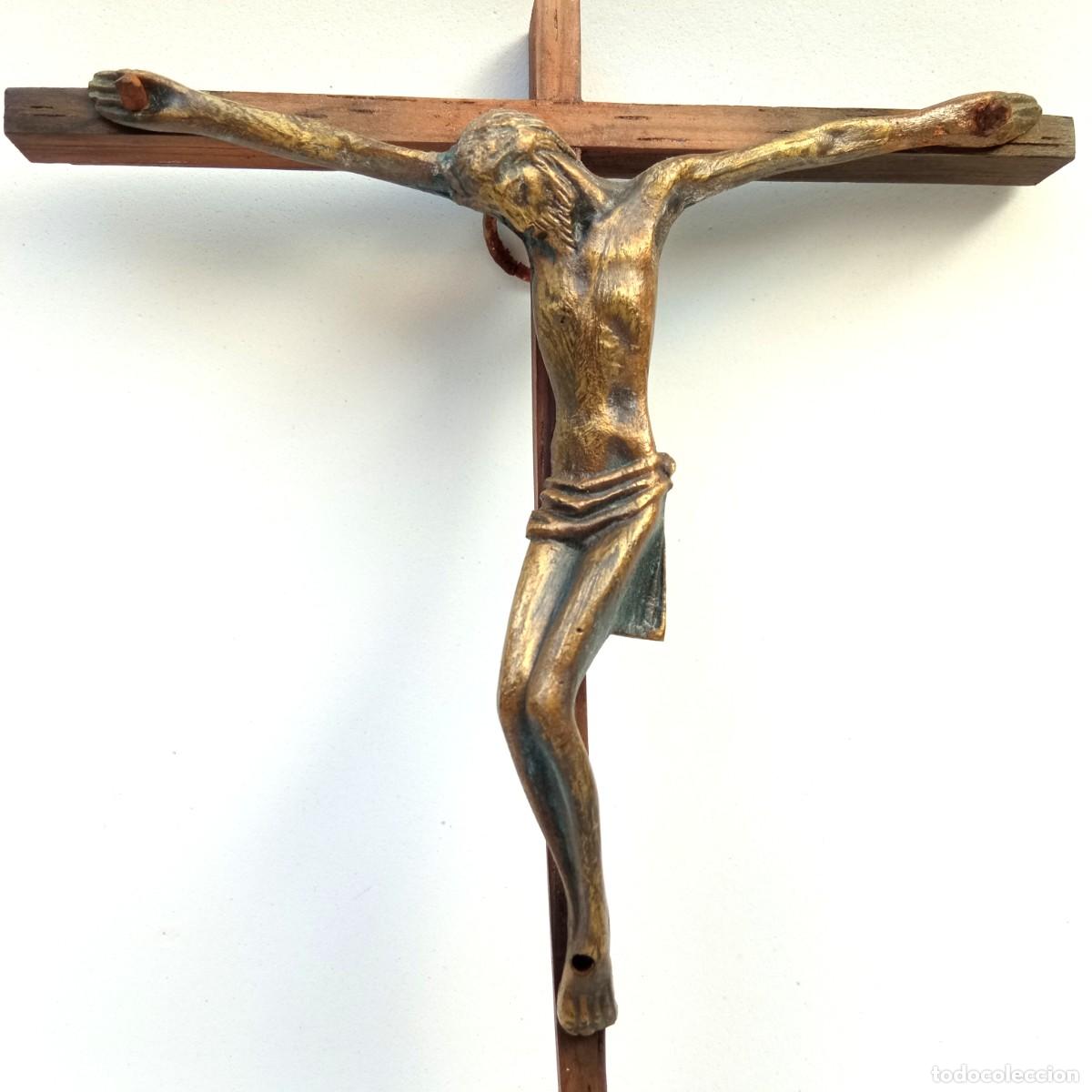 Antig&uuml;edades: Peque&ntilde;o crucifijo madera y bronce - Foto 4
