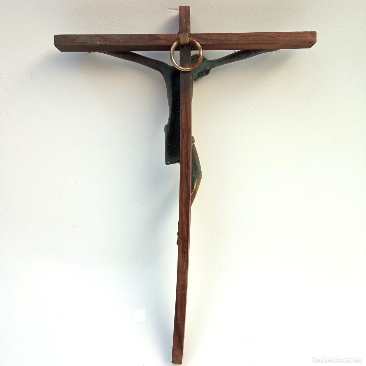 Antig&uuml;edades: Peque&ntilde;o crucifijo madera y bronce - Foto 5