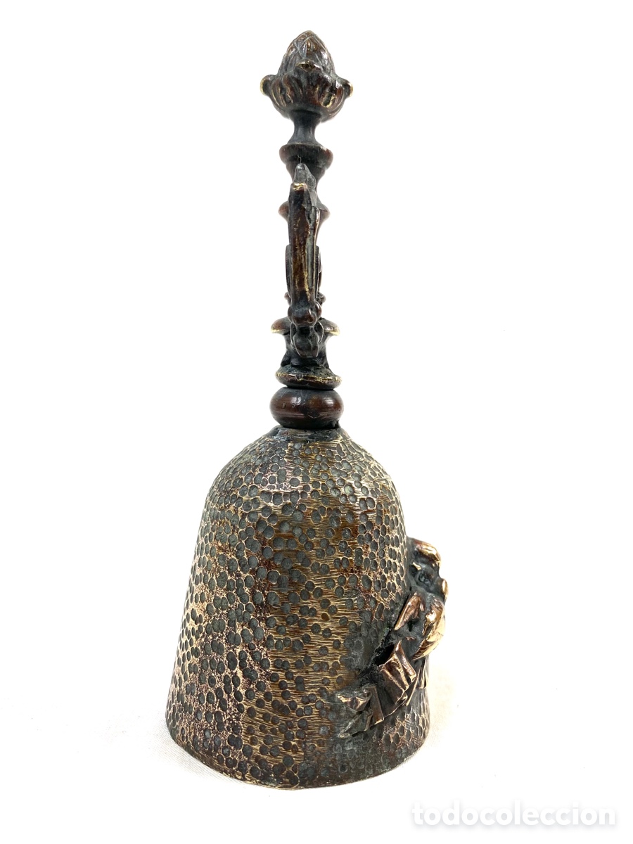 Antig&uuml;edades: CAMPANA DE BRONCE CON PAJARITOS. 13,5 CM - Foto 4