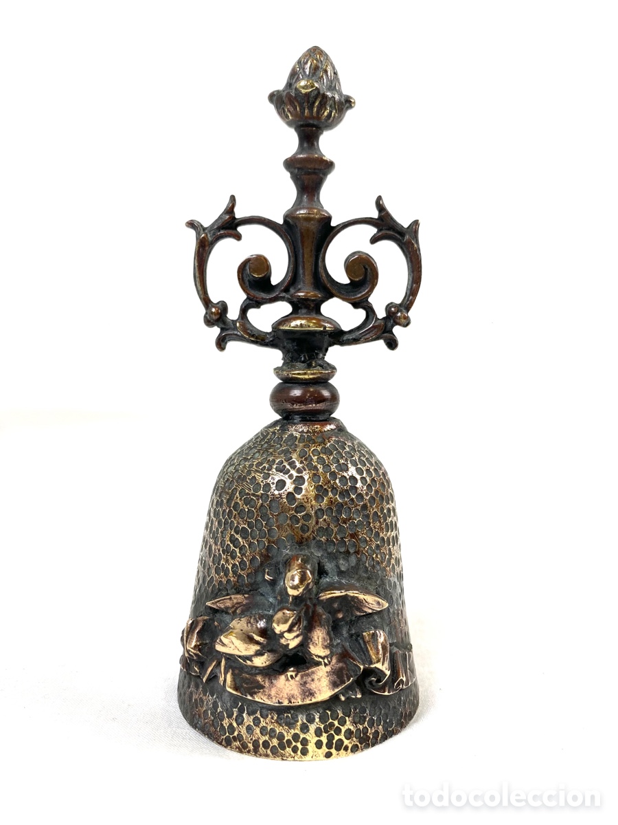 Antig&uuml;edades: CAMPANA DE BRONCE CON PAJARITOS. 13,5 CM - Foto 1