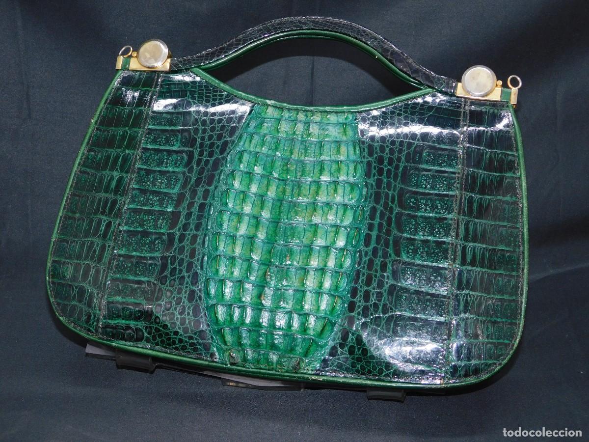 Antig&uuml;edades: BOLSO VERDE PIEL - Foto 1
