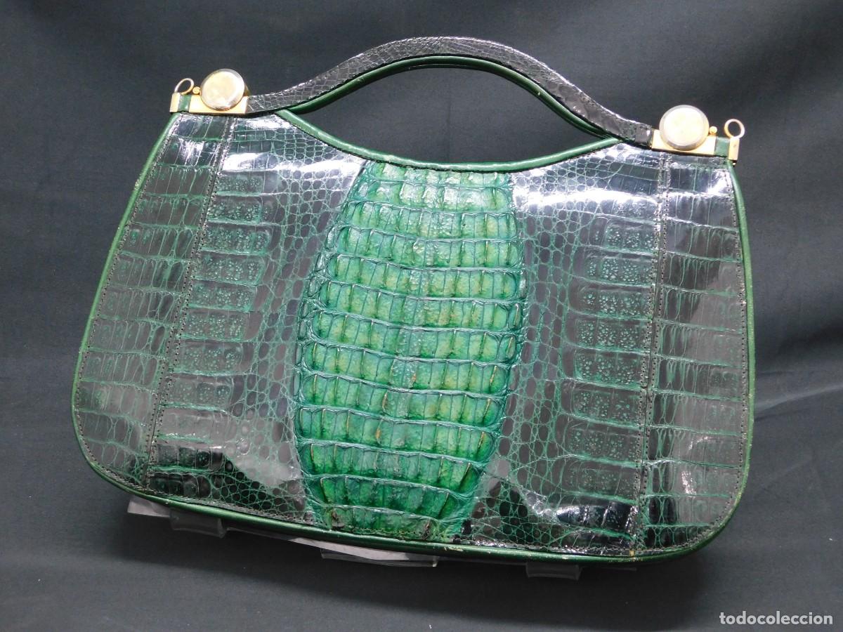Antig&uuml;edades: BOLSO VERDE PIEL - Foto 2