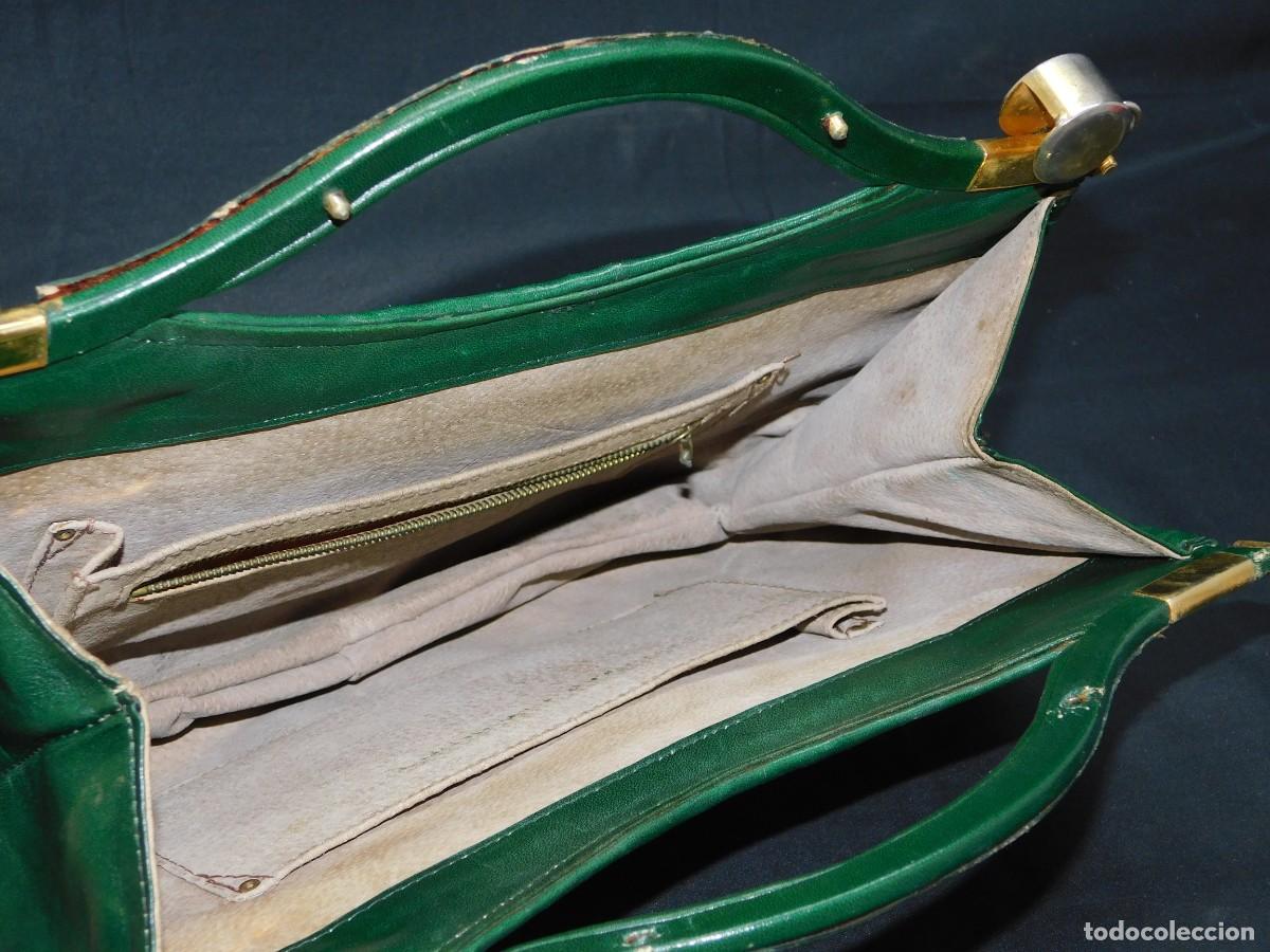 Antig&uuml;edades: BOLSO VERDE PIEL - Foto 3