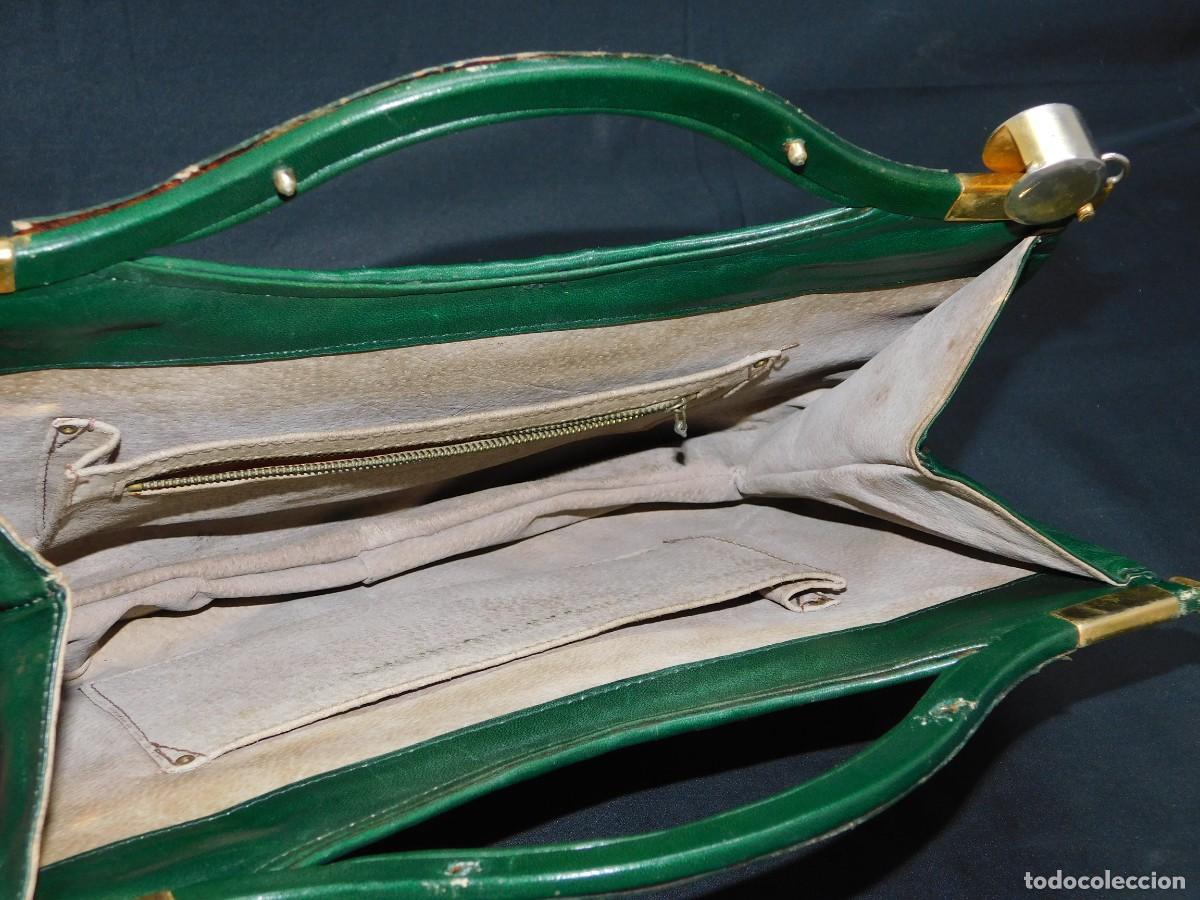 Antig&uuml;edades: BOLSO VERDE PIEL - Foto 4