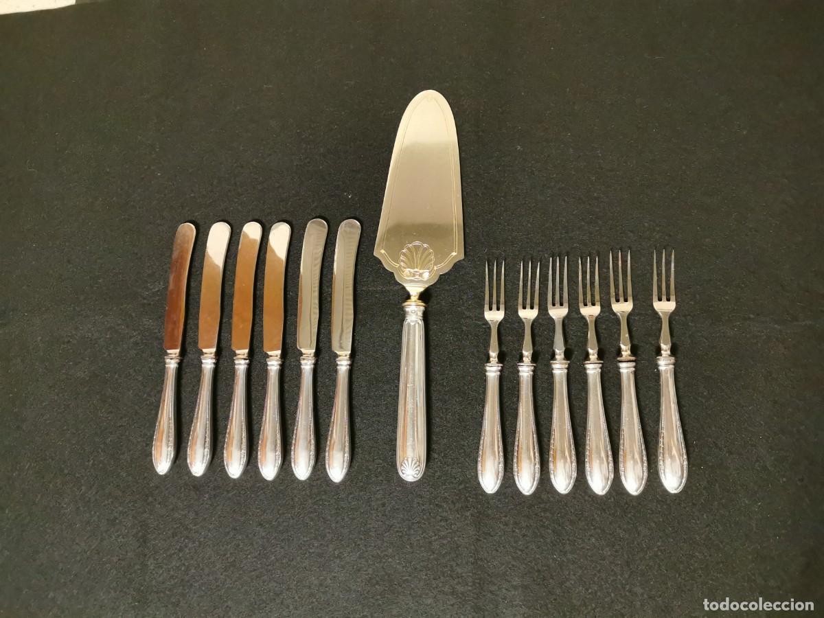 Antig&uuml;edades: ANTIGUOS CUBIERTOS DE POSTRE Y PALA DE PLATA - Foto 2