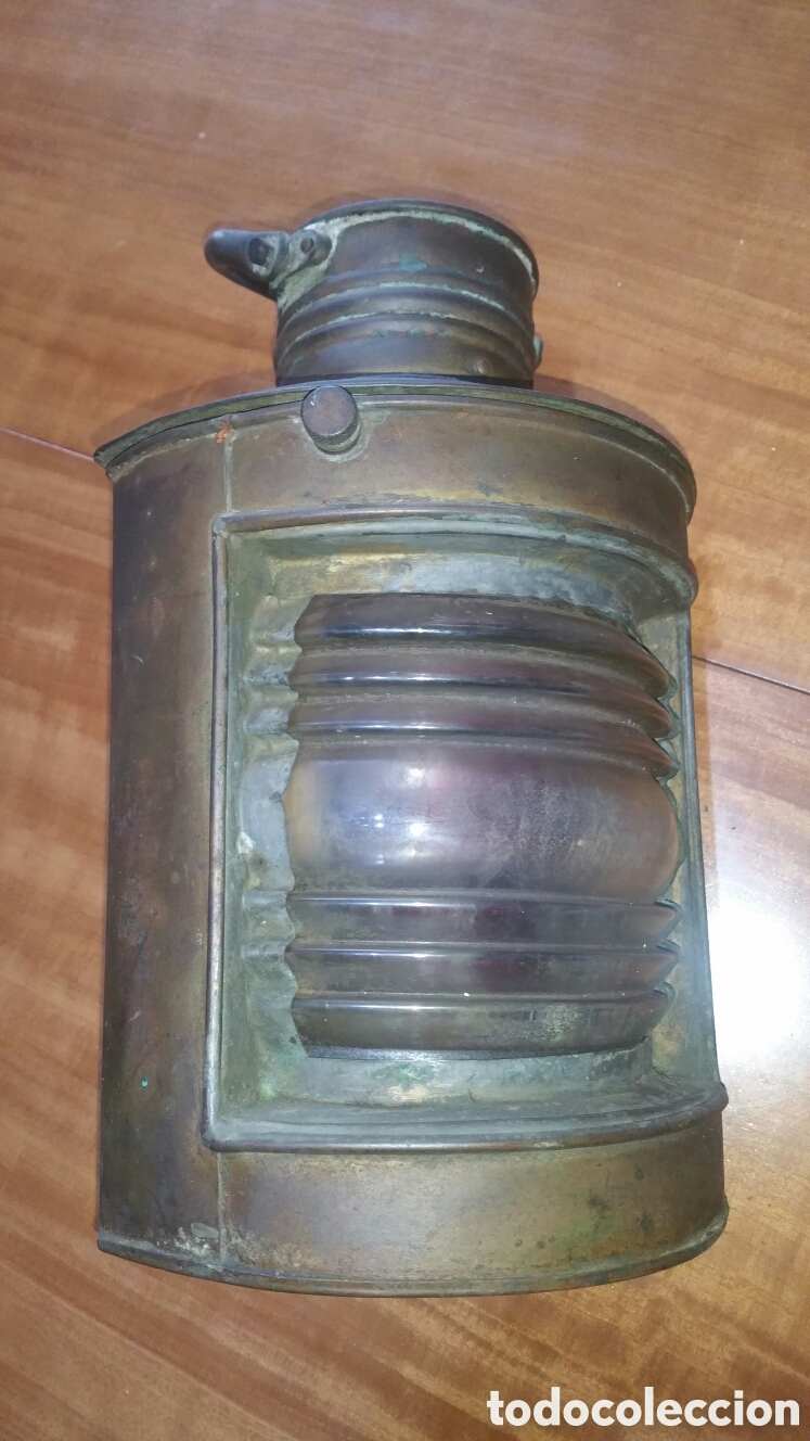 Antig&uuml;edades: Antiguo farol de barco en bronce / lat&oacute;n. Original - Foto 4